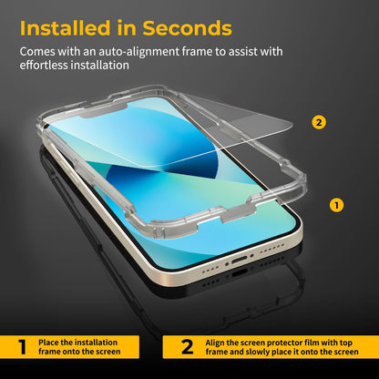 UNBREAKcable 2-Pack Screen Protector for iPhone 16e/13/13 Pro/14, Double Shatterproof Tempered Glass [Easy Installation Frame] [9H Hardness] [99.99% HD] [Case Friendly] for iPhone 6.1 inch