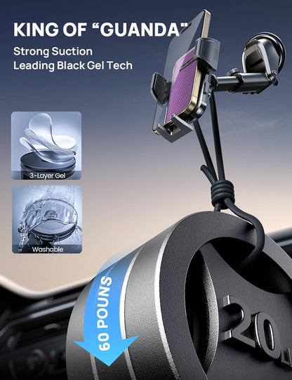 [2025 New] Dashboard Phone Holders for Your Car (+Vent Hook)[Military Grade Stable] Car Cell Phone Holder, Non-Slip Silicone Carbon Fiber Car Phone Mount, Rotatable Suction Cup for All Phone,Purple