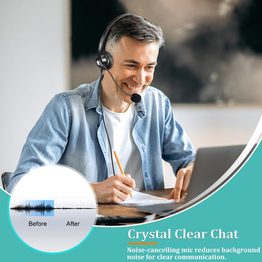 3.5mm Jack Cell Phone Headset with Microphone Noise Cancelling for PC Laptop, Wired Computer Headphones for iPhone Android Zoom Home Office Work School Classroom, in-line Control, Comfort-Fit