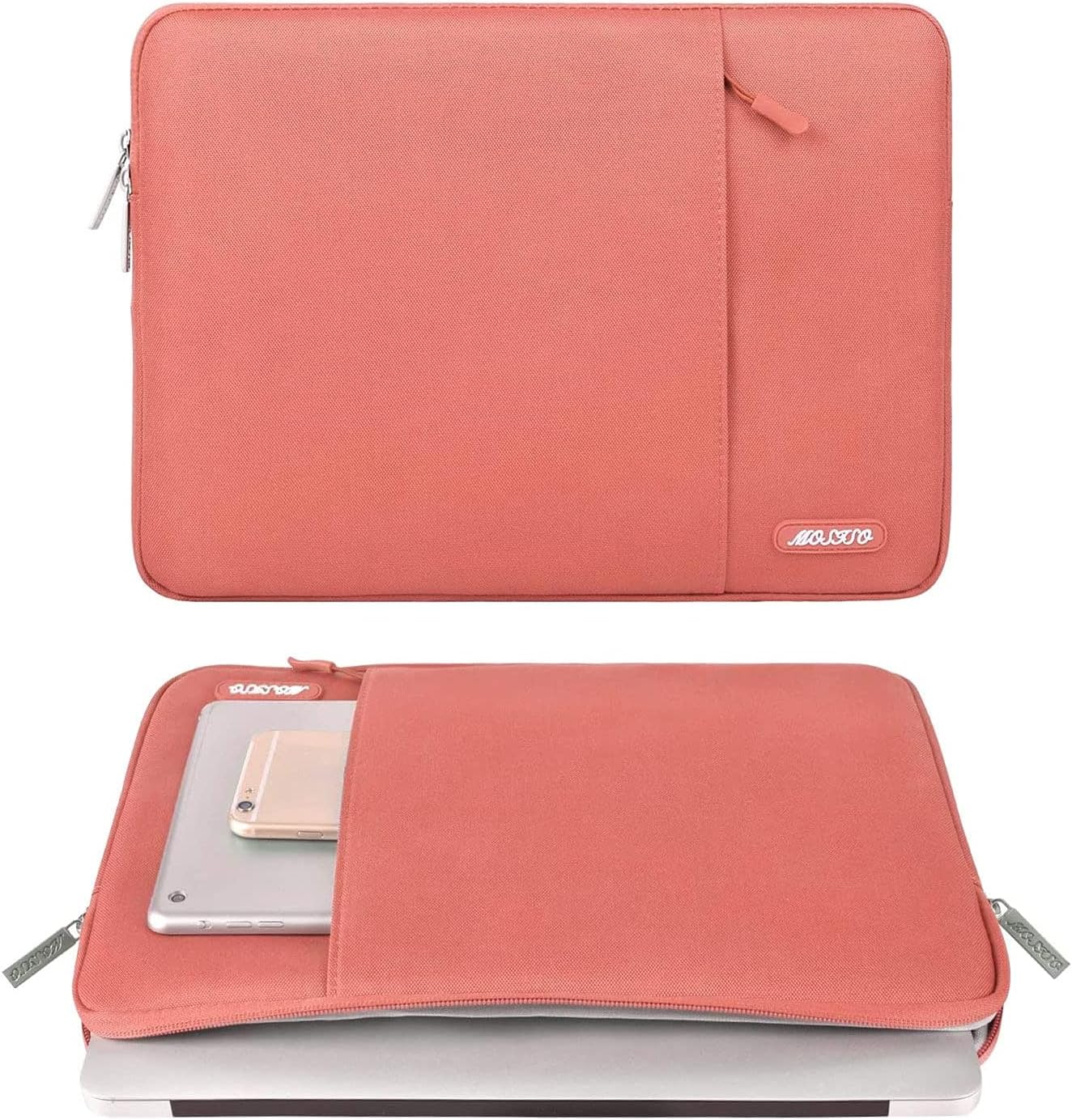MOSISO Laptop Case 16 inch, 15-15.6 inch Laptop Sleeve Compatible with MacBook Pro 16 M4 M3 M2 M1, HP Acer Dell Lenovo ASUS Notebook, Polyester Vertical Computer Sleeve Bag with Pocket, Coral