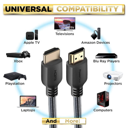 PowerBear 4K HDMI Cable 0.5 ft | High Speed, Braided Nylon & Gold Connectors, 4K @ 60Hz, Ultra HD, 2K, 1080P, ARC & CL3 Rated | for Laptop, Monitor, PS5, PS4, Xbox One, Fire TV, Apple TV & More