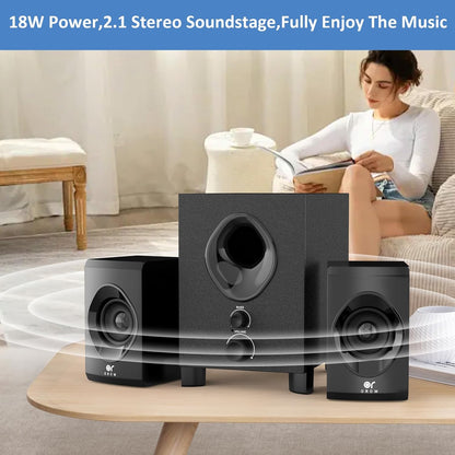 OROW Bluetooth Computer Speakers,PC Speaker with Subwoofer,Front Knob 18W Wireless PC Speakers,Support AUX&Bluetooth Play,Great for Party/Game/TV (S213)