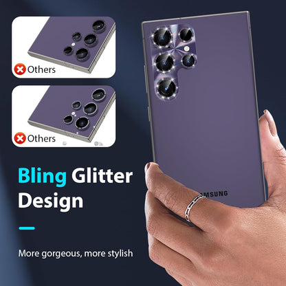 YWXTW Camera Lens Protector for Samsung Galaxy S24 Ultra, [Lithography Laser Gradient] [5X Strengthen] Bling Glitter Tempered Glass Screen Protector Metal Ring Camera Lens Cover (Titanium Violet)