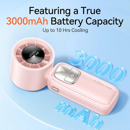 3-in-1 Portable Handheld Turbo Fan-100 Speeds, 15000 RPM, 10Hrs Cooling, LED Display, 90° Rotation, USB Rechargeable Battery Powered, Mini Foldable Hand Held Personal Fan for Women Men (Pink)