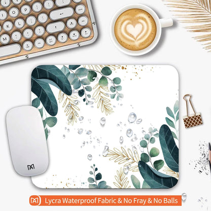 Square Mouse Pad Green Leaves, Personalized Premium-Textured Custom Mouse Mat Design, Washable Mousepad Cloth, Non-Slip Rubber Base Computer Mouse Pads for Wireless Mouse