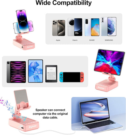Gifts for Men Women, Phone Stand with Bluetooth Speaker and Charging Function 360° Rotable Angel Adjustable Cell Phone Holder with HD Stereo Sound Fits All Phones,Tablet (Pink)