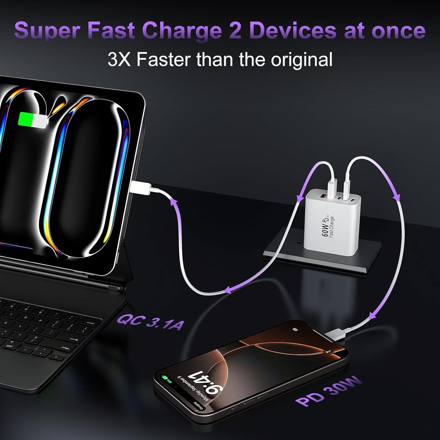 USB C Fast Wall Charger Block, 2Pack 60W USBC Charging Cubes, 5-Port PD+QC Power Adapter Multiport Brick Type C Box Plug for Phone 16/15/14/13/12/11/Pro Max/Plus, Pad Mini/Pro/S25/S24-White+Black