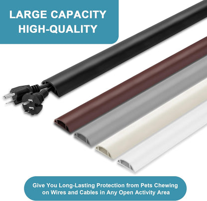 Cord Hider Floor - 3FT White Cord Cover, Soft PVC Wire Covers - Hides Cords - 0.7" W x 0.4" H