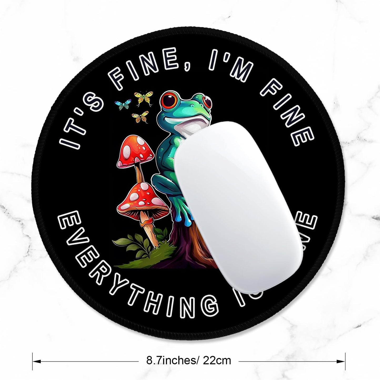 ITNRSIIET Round Mouse Pad with Stitched Edge Premium-Textured Waterproof Non-Slip Rubber Base Desktop Protection Mat Diameter 8.7 inches, Cute Frog