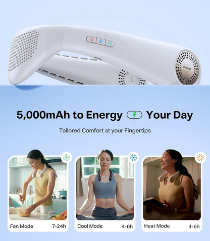 TORRAS COOLiFY Air 2025 Upgraded Neck Fan Air Conditioner, Dual-Airflow Pro Cooling, Ultra Light Portable Fan Rechargeable, Personal Cooling Fan Travel Essentials, Ivory