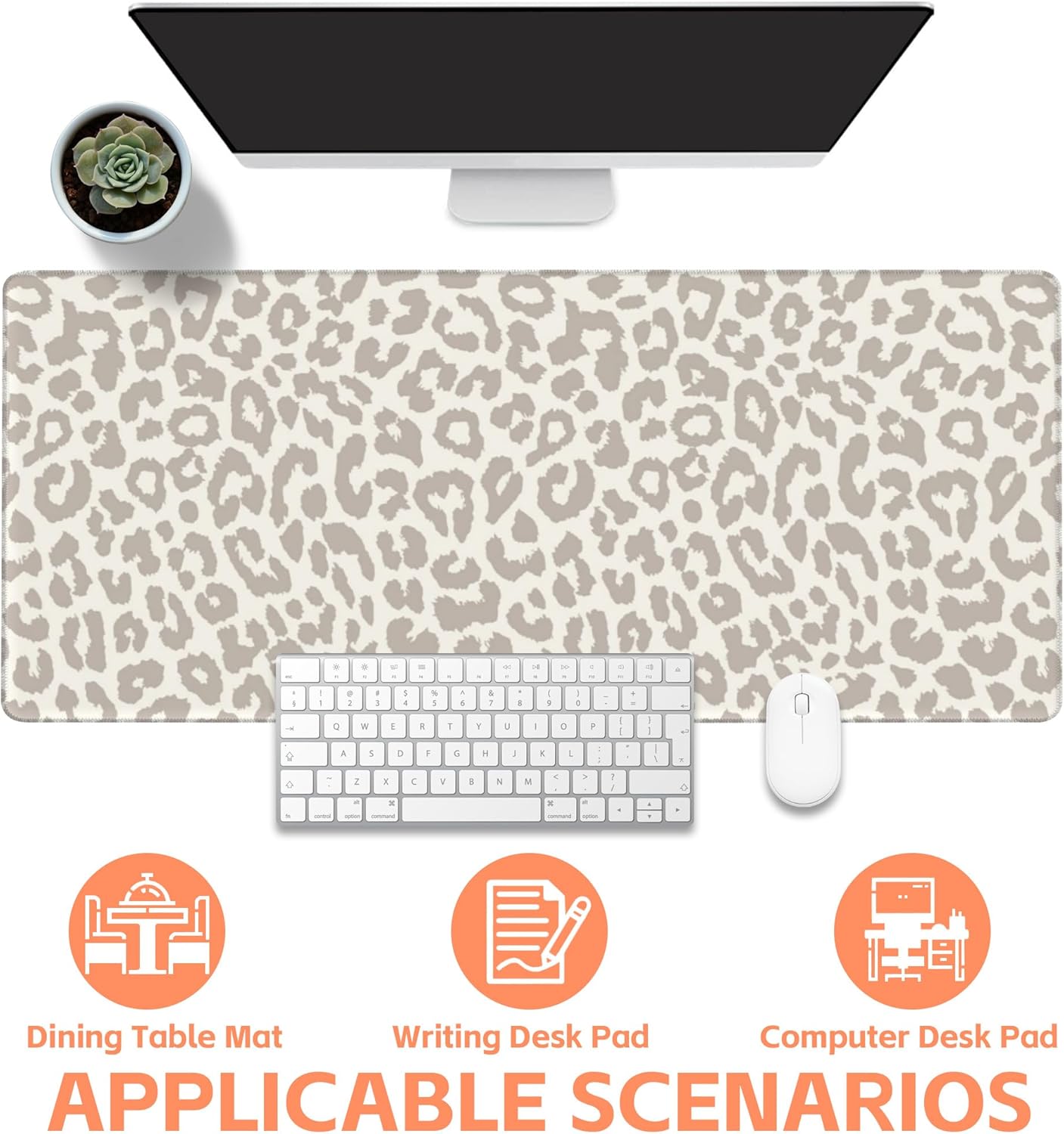 Mouse Pad Large Leopard Print Non-Slip Gaming Desk Mat with Stitched Edge Laptop Keyboard Desk Pad for Work Home Gaming (35.4 x 15.7 Inches)