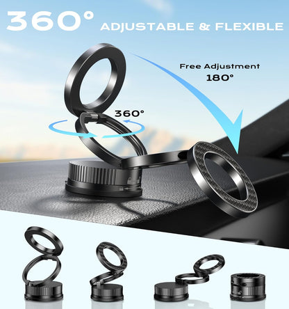 Latest Upgraded Suction Cup Phone Mount Nano Gel 360°Phone Stand Vacuum Magnetic Car Phone Holder for MagSafe Car Mount 110 LBS Car Accessories for iPhone 16/15/14/13/12 / Android