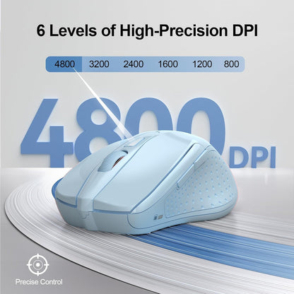 TECKNET Wireless Mouse (2.4G & BT5.0/3.0) Silent 4800 DPI Computer USB A & Bluetooth Mouse 6 Buttons, Wide Compatibility - Lightblue