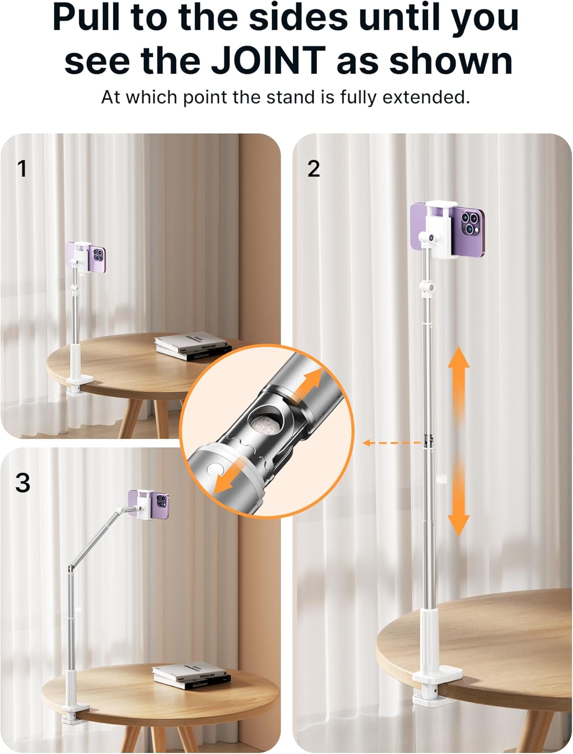 JSAUX Phone Holder for Desk and Bed Compatible with iPhone 16 15 14 13 12 Overhead Phone Mount Gooseneck Phone Stand Flexible 360 Lazy Long Arm Clamp Clip for Table Bedside [1-Pack, White]