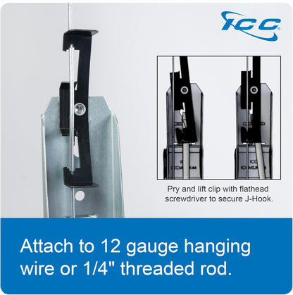 ICC Batwing J Hook 1 5/16” Without Retainer Clip - Galvanized Steel Cable Management Hooks for Hanging Cable to Hanger Wire and Threaded Rod - Rust-Resistant, EIA and TIA Compliant, 1 5/16 in 25 Pack