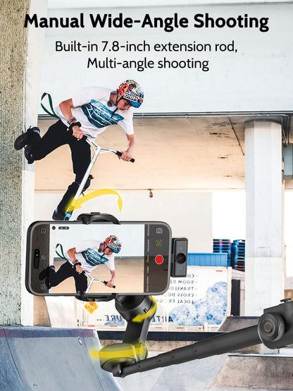 Gimbal Stabilizer for iPhone & Android,3-Axis Phone Gimbal w/Wireless Lavalier Microphone,Built-in 7.8" Extension Pole,OLED Display,Phone Stabilizer for Video Recording TikTok(V8 Mic Kit)