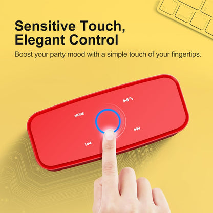 DOSS SoundBox Touch Wireless Bluetooth Speaker with HD Sound and Bass, IPX5 Water-Resistant, 20H Playtime, Handsfree, Portable for Office, Home, Outdoor, Travel-Red