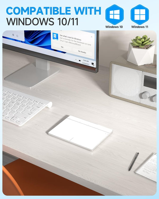 Wireless Bluetooth Trackpad for Windows 10/11, Supports 3 Connection Modes, Portable High-Precision Multi-Gesture Touchpad Mouse Compatible with PC Laptop Computer (White)