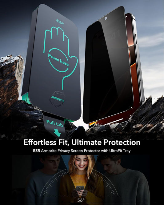 ESR 3 Pack 9H+ Glass for iPhone 16 Pro Privacy Screen Protector, [Military Grade Shatterproof & Longest Durable] Armorite Anti-spy Tempered Glass with UltraFit Tray