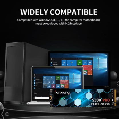 S500 Pro 2TB NVMe SSD M.2 PCIe Gen3x4 2280 Internal Solid State Drive, SLC Cache 3D NAND TLC, Up to 3500MB/s, Compatible with Laptop and PC Desktops(Black)