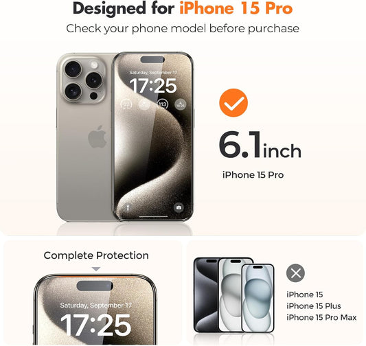 UNBREAKcable Shatterproof Tempered Glass Screen Protector for iPhone 15 Pro [3-Pack] [Easy Installation Frame] [9H Hardness] [99.99% HD Clear][Bubble Free] for Apple 6.1”