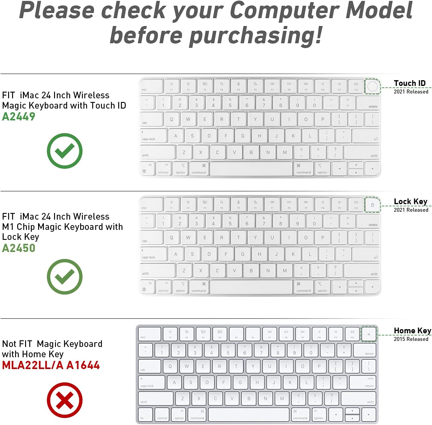 Allinside Silicone Keyboard Cover for iMac Magic Keyboard A2449/A2450, Protective Skin for iMac 24" Wireless Keyboard Released in 2021, US Layout, Transparent