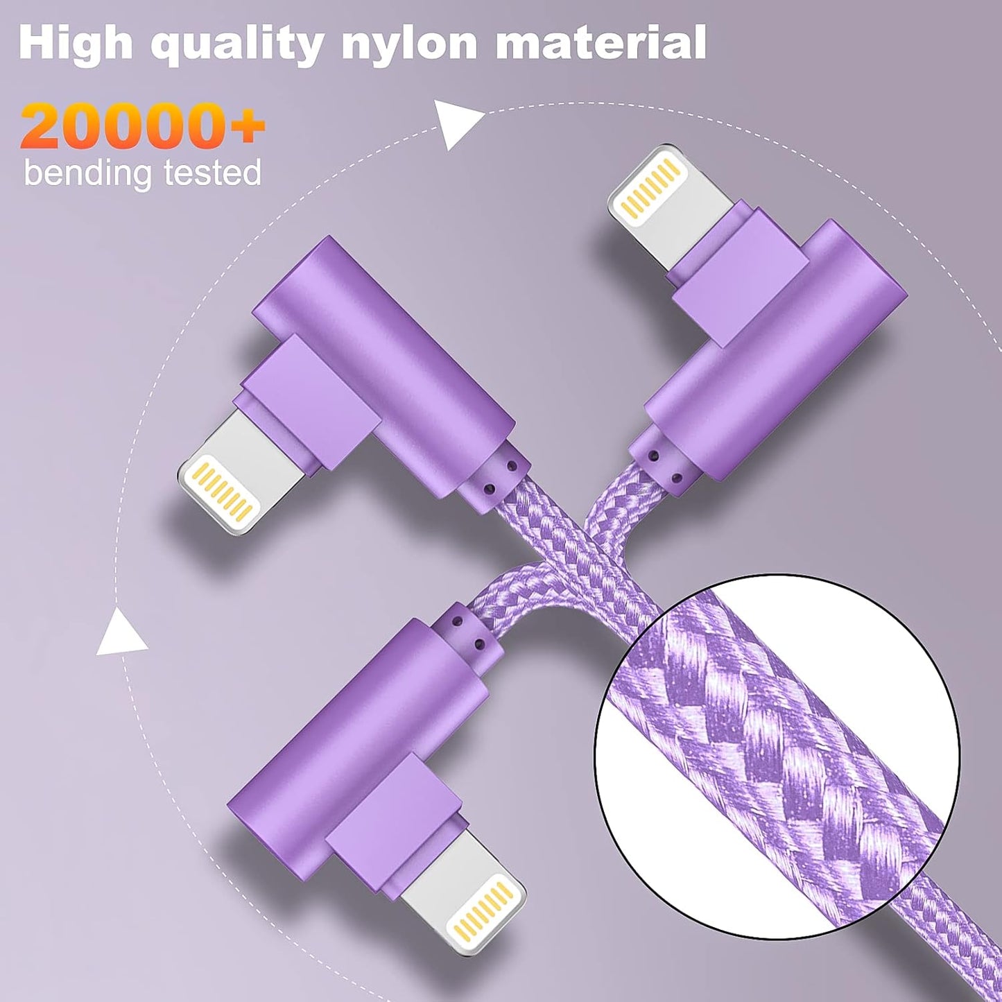 iPhone Charger 3 Pack 10FT USB A to Lightning Cables 90 Degree Charge Cable MFi Certified Nylon Braided Fast Charging Cord for iPhone 14/13/12/11/X/Max/8/7/6/6S/5/5S/SE/Plus/iPad