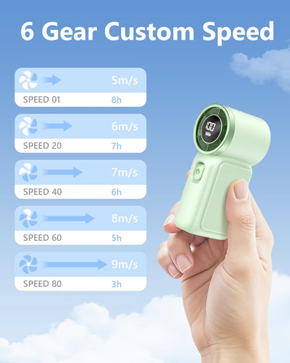 Portable Handheld Mini Fan, 6 Gear Wind, Hand Small Travel Personal Held Fans, Rechargeable Turbo Fan, Gifts for Women Men, for Camping Vacation Outdoor (green)