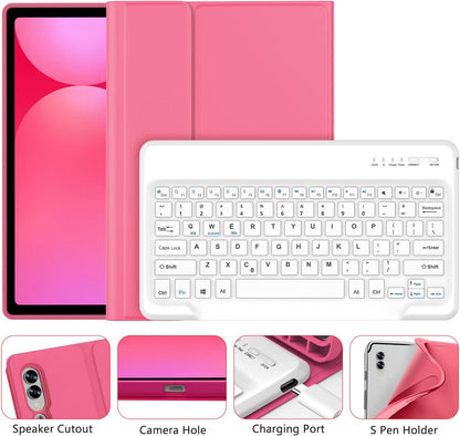 Galaxy Tab S9 FE+/ S9+ /S10+ 12.4 Inch Case with Keyboard, Detachable Bluetooth Keyboard with Pen Holder for Samsung Tab S10+ Plus/S9+ Plus/S9 FE+ Plus 5G 12.4", Pink