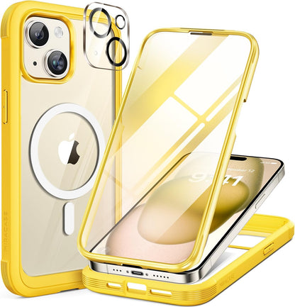 Miracase Magnetic for iPhone 15 Plus Case 6.7'' [Compatible with Magsafe] only for 15 Plus Phone Case Cover with Built-in 9H Tempered Glass Screen Protector,Magnetic Yellow