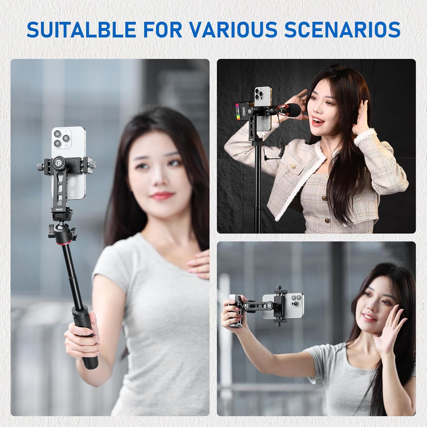 Ulanzi MA53 Metal Tripod Phone Mount, Smartphone Tripods Adapter with Arca Swiss/Uka Port, 2 Cold Shoe, 360° Cellphone Tripod Mount, for iPhone 17 Samsung Holder for Photo Video Vlogging Rig