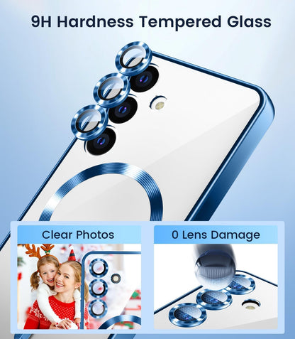 Slim Thin for Samsung Galaxy S25 Case, Compatible with MagSafe, Built-in Camera Lens Protector, Shockproof Protective Phone Case, Soft Electroplated Clear Phone Cover, Sapphire Blue
