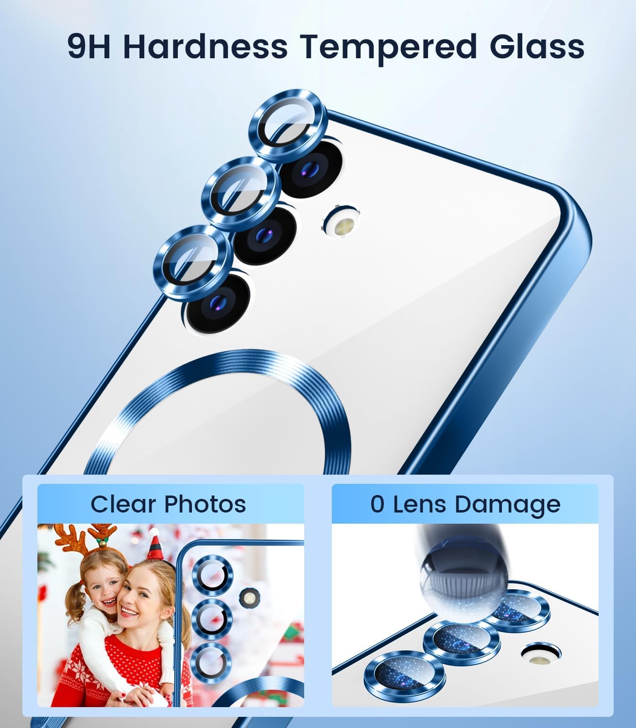 Slim Thin for Samsung Galaxy S25 Plus Case, Compatible with MagSafe, Built-in Camera Lens Protector, Shockproof Protective Phone Case, Soft Electroplated Clear Cover, Sapphire Blue