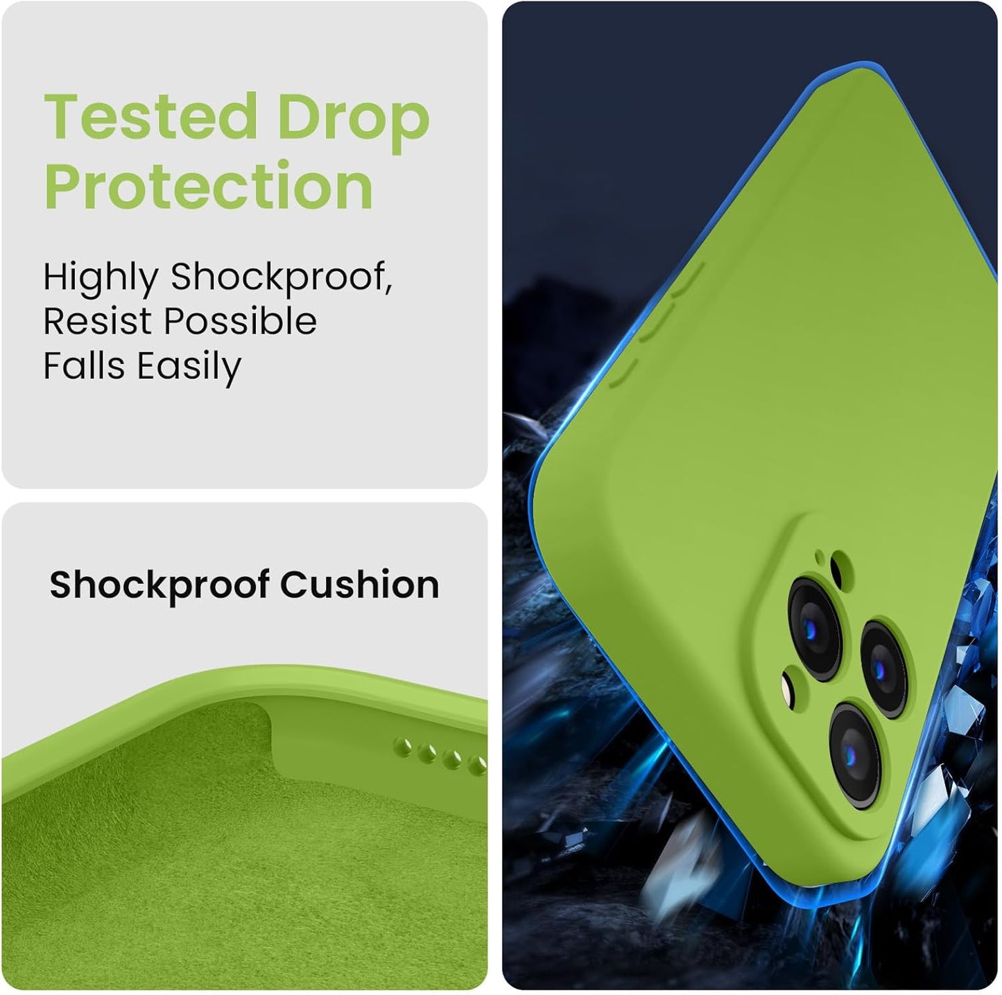 FireNova Designed for iPhone 15 Pro Max Case, Silicone Upgraded [Camera Protection] Phone Case with [2 Screen Protectors], Soft Anti-Scratch Microfiber Lining Inside, 6.7 inch, Sprout Green