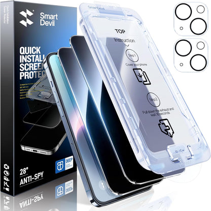 SMARTDEVIL 2+2Pack Privacy Screen Protector for iPhone 14 with Camera Lens Protector,Shatterproof Tempered Glass [True 28°Anti Spy] [9H Hardness] [Automatic Dust-Elimination Install] [Bubble Free]