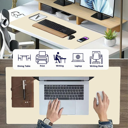 PU Leather Desk Pad Protector Gaming Mouse Pad Non Slip Desk Mat for Keyboard and Mouse Waterproof Desk Writing Pad for Office and Home Desk Accessories(Beige, 35.4 * 17.7)