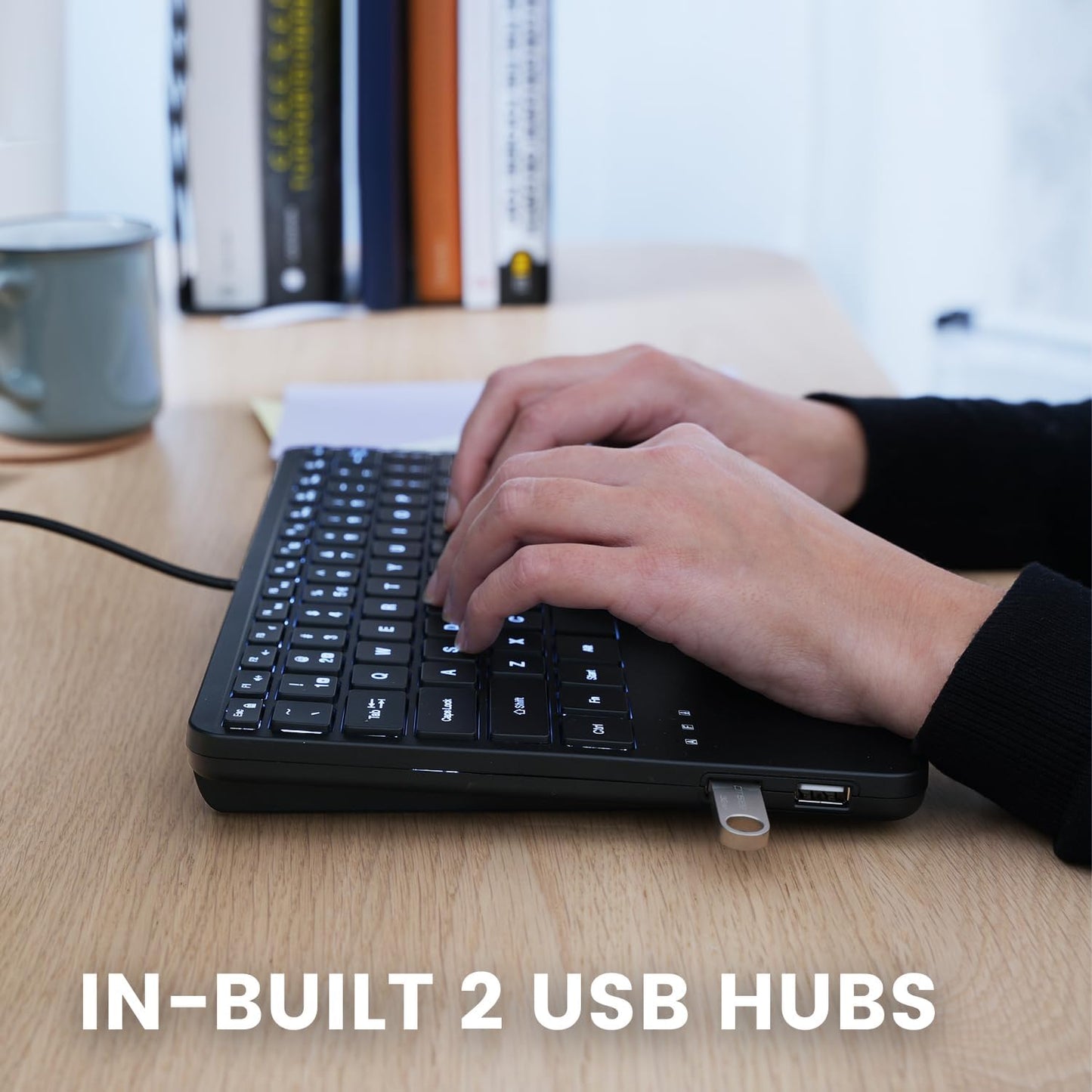 Perixx PERIBOARD-425 US Wired Mini USB Keyboard with Touchpad, X Type Scissor Keys, White Backlit, 2 USB Hubs, Compact 11.18x7.17x1.1 Inches, US English