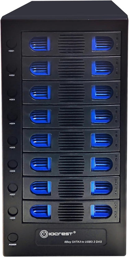 8 Bay Tool Less Tray Hot Swapable 2.5" and 3.5" SATA Hard Drive External USB-C 3.2 (10Gbps) Hard Drive Enclosure. Support up to 8X 22TB Capacity.