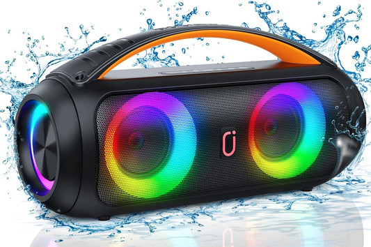 Portable Bluetooth Speaker, Loud Boombox Speaker with Subwoofer, Powerful Deep Bass Stereo Sound, IP65 Waterproof, Wireless Outdoor Speaker for Camping, Beach, Party, Support TWS/USB/TF Card/AUX