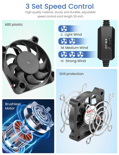 Wathai 2PCS 50mm x 10mm 5V Mini Box USB Computer Fan with 3 Speed Control for Cosplay Welding Helmet VR Gear Rok Router Raspberry Pi Aquarium Cooling Ventilation 2 in 1