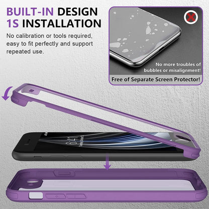 Miracase for iPhone SE Phone Case 3rd/2nd Generation 2022 2020 Full-Body with Built-in Glass Screen Protector, Heavy Duty 360° Protective Shockproof Bumper Cover for iPhone 8/SE, Purple