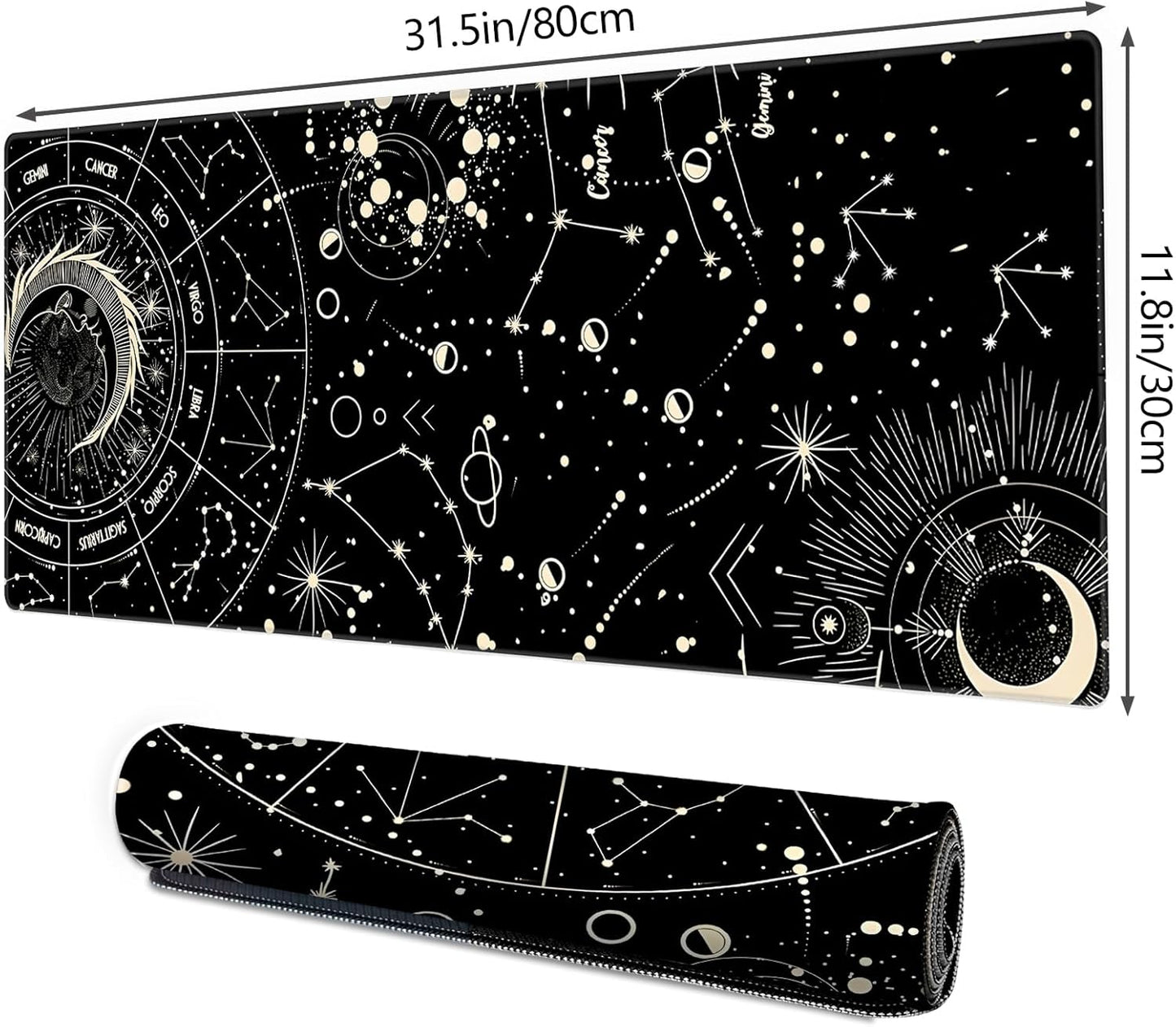 Galdas Gaming Mouse Pad XXL XL Large Long Extended Big Mousepad Non-Slip Rubber Keyboard Desk Pad with Stitched Edges for Laptop Home Office (31.5x11.8x0.08 Inch) … (Black Moon)