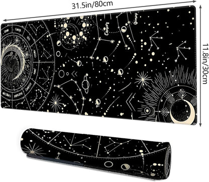 Galdas Gaming Mouse Pad XXL XL Large Long Extended Big Mousepad Non-Slip Rubber Keyboard Desk Pad with Stitched Edges for Laptop Home Office (31.5x11.8x0.08 Inch) … (Black Moon)