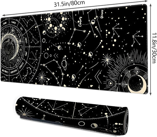 Galdas Gaming Mouse Pad XXL XL Large Long Extended Big Mousepad Non-Slip Rubber Keyboard Desk Pad with Stitched Edges for Laptop Home Office (31.5x11.8x0.08 Inch) … (Black Moon)