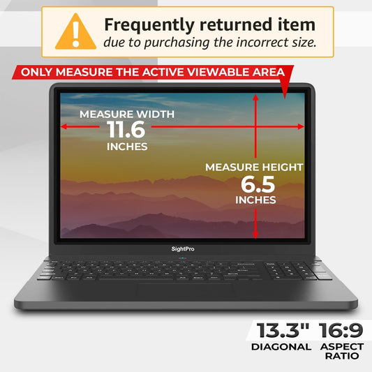 Magnetic Laptop Privacy Screen 13.3 Inch 16:9 - Removable Computer Privacy Filter Shield and Protector