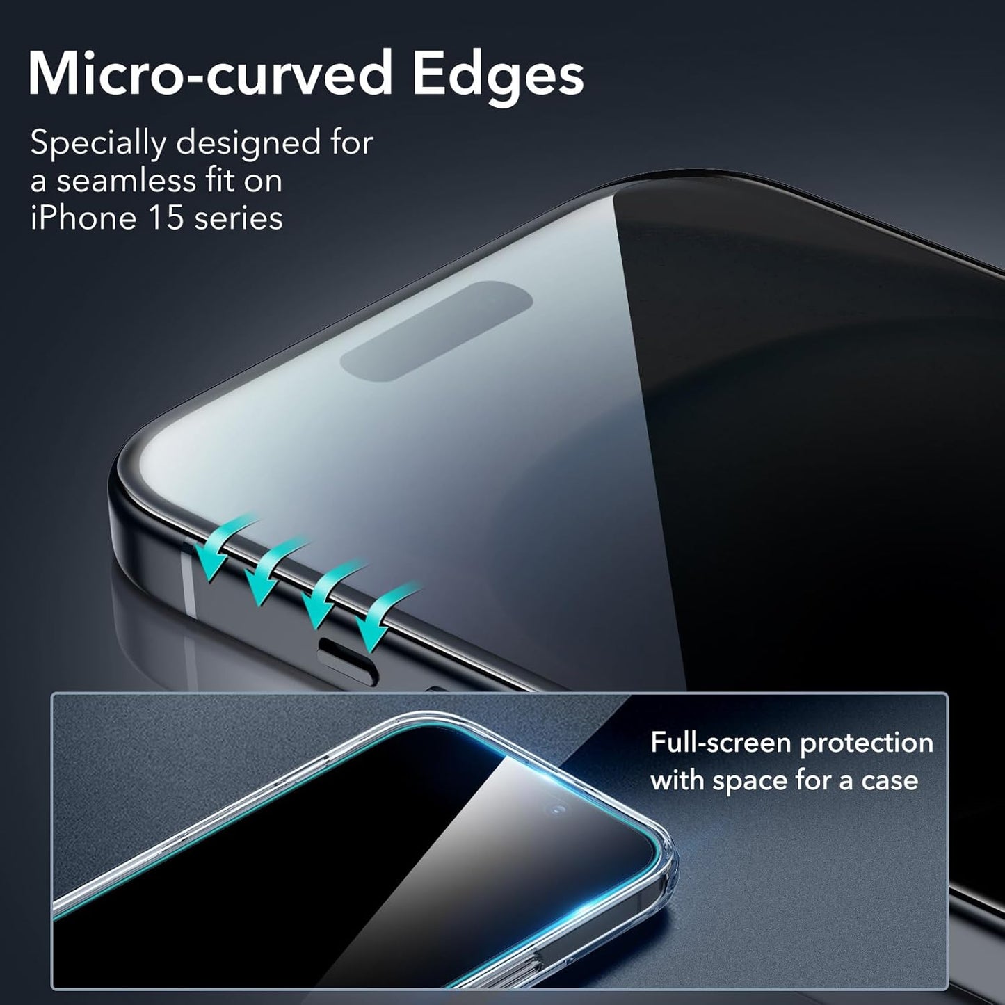 ESR 3+1 Pack for iPhone 15 Plus Privacy Screen Protector Set, Anti-spy Tempered-Glass Privacy Screen Protector, Micro-curved Edges, Case Friendly, 3-Pack with 1 Set of Individual Camera Lens Protector