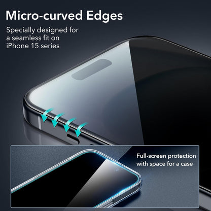 ESR 3+1 Pack for iPhone 15 Plus Privacy Screen Protector Set, Anti-spy Tempered-Glass Privacy Screen Protector, Micro-curved Edges, Case Friendly, 3-Pack with 1 Set of Individual Camera Lens Protector