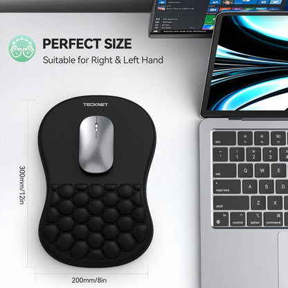 TECKNET Ergonomic Mouse Pad with Wrist Rest, Soft Mousepad with Massage Design, Memory Foam and Non-Slip PU Base for Pain Relief, Gaming Mouse Pad for Desk, Home, Office, 12x8 Inches, Black