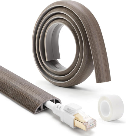 Floor Cord Cover 10ft, Cord Hider Floor Gray Wood, Cable Management Prevent Trips, Cable Cover Wire Covers for Electric Power Cords, Wire Protector Cavity W0.47in x H0.28in Grey
