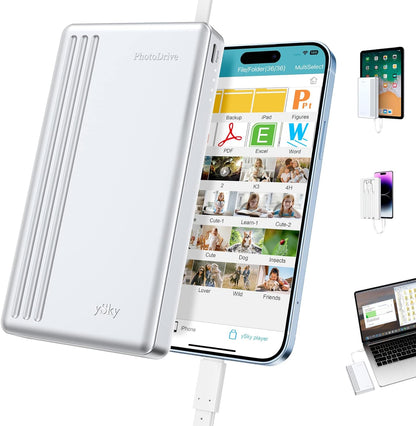 ySky MFi Certified 2TB External Hard Drive for iPhone iPad MacBook Computer,Portable Photo Stick USB Flash Drive Storage Device to Backup Photo| Video | Music| File 【One-Touch Backup】